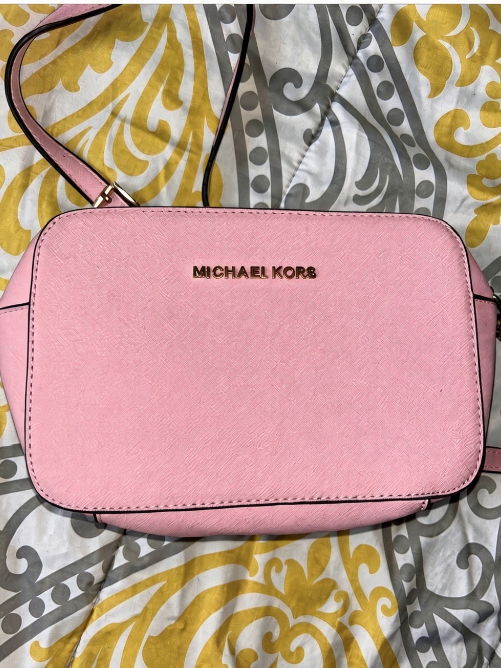 Michael Kors Pink Saffiano Leather Camera Crossbody Bag | Gold Hardware